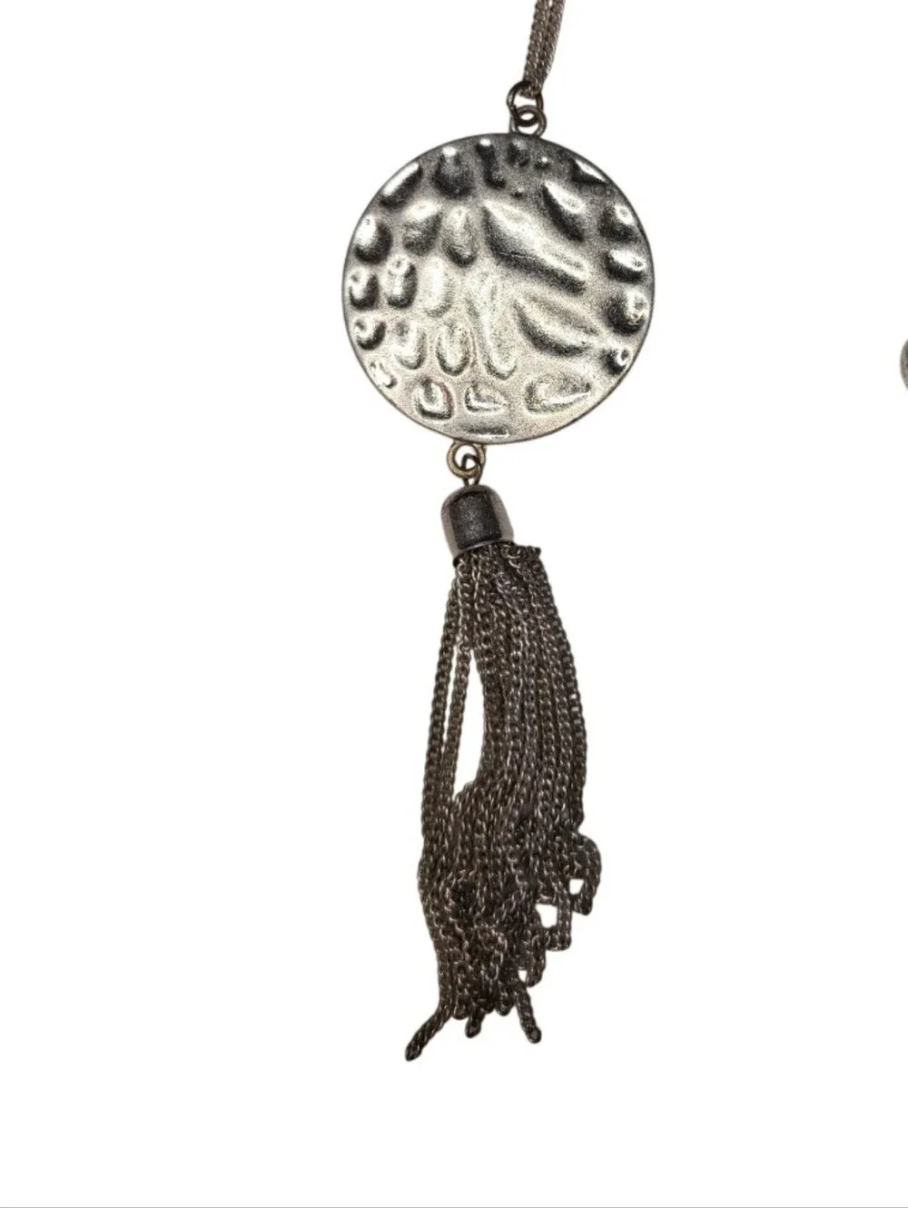 Set of 2 Silver Boho Necklaces | Tiered Dragonfly & Hammered Tassel